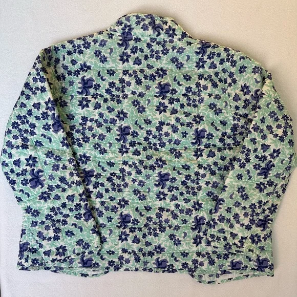 Vintage La Cera Quilted Floral Jacket Teal Blue Cotton Size M - Picture 2 of 6